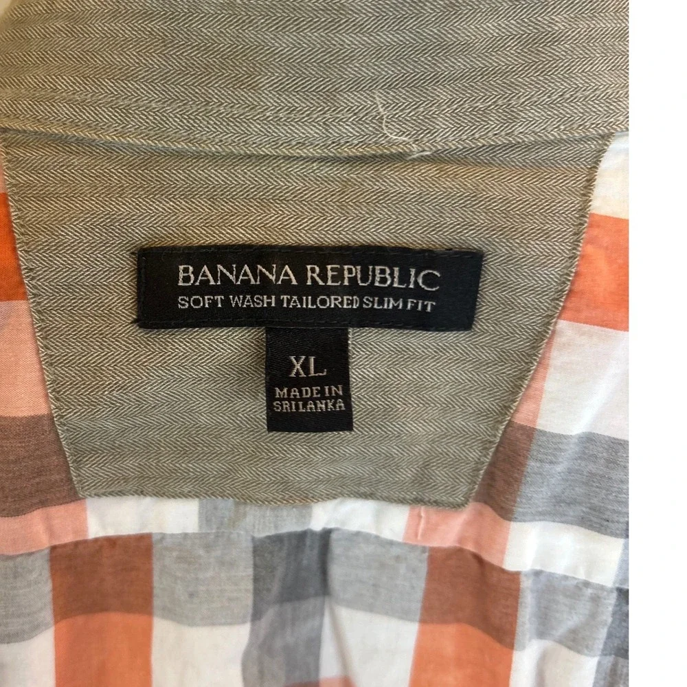Banana Republic Tailored Slim Fit Plaid Button‎ Down Shirt Mens XL Orange